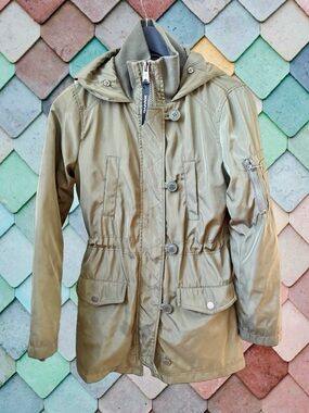 Garage Olive Utility Hooded Jacket with Drawstring Waist